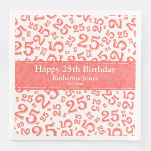 25th Birthday Number Number Pattern Coral/White Napkin