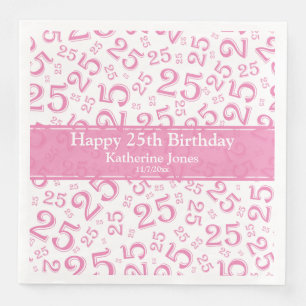 25th Birthday Number Number Pattern Pink/White Napkin