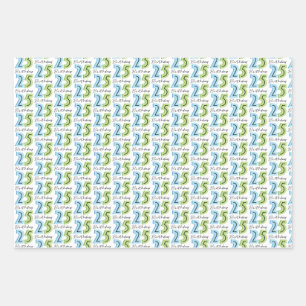 25th Birthday Numbers Green Blue Wrapping Paper Sheet