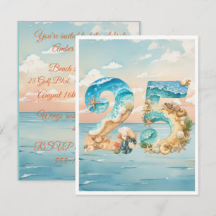 25th Birthday Ocean Theme Digital Download Invite