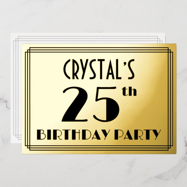 25th Birthday Party — Art Deco Look “25” + Name (Front/Back)