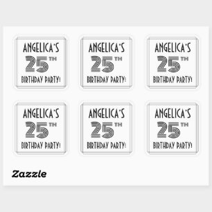 25th Birthday Party: Art Deco Style + Custom Name Square Sticker