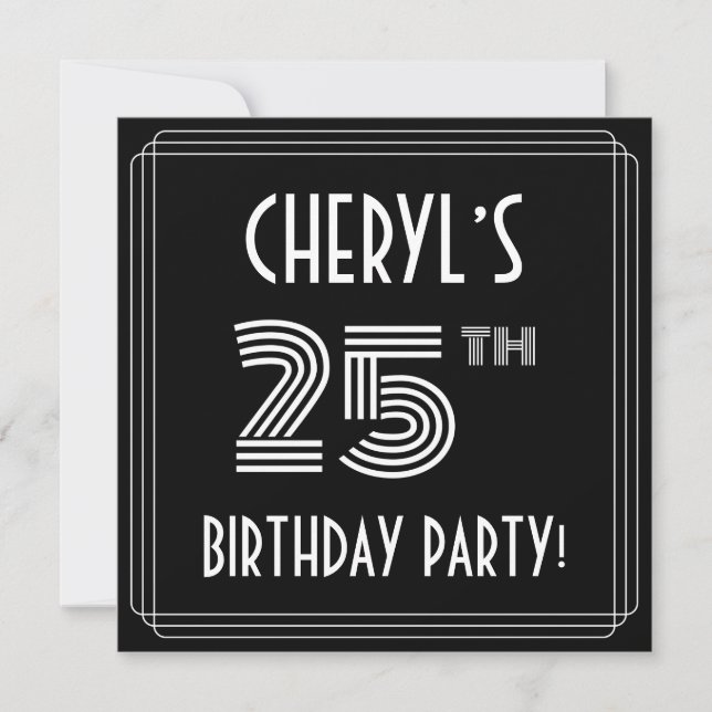25th Birthday Party: Art Deco Style w/ Custom Name Invitation (Front)