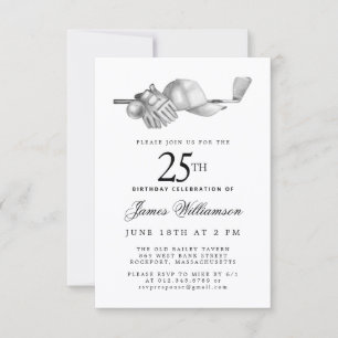 25th Birthday Party Elegant Black White Golf Invitation