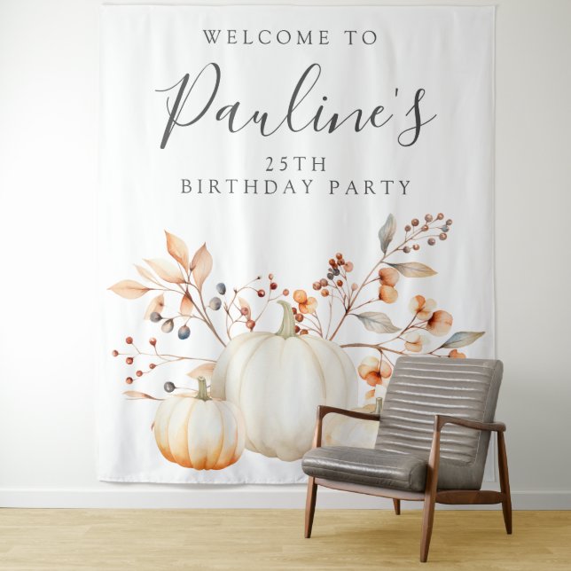 25th Birthday Party Fall Pumpkin Leaves Tapestry (In Situ)