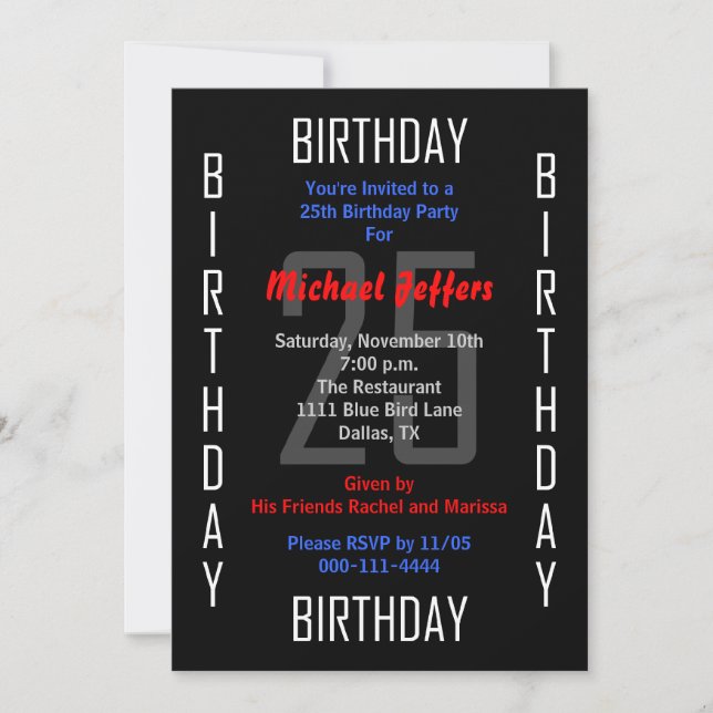 25th Birthday Party Invitation 25 (Front)