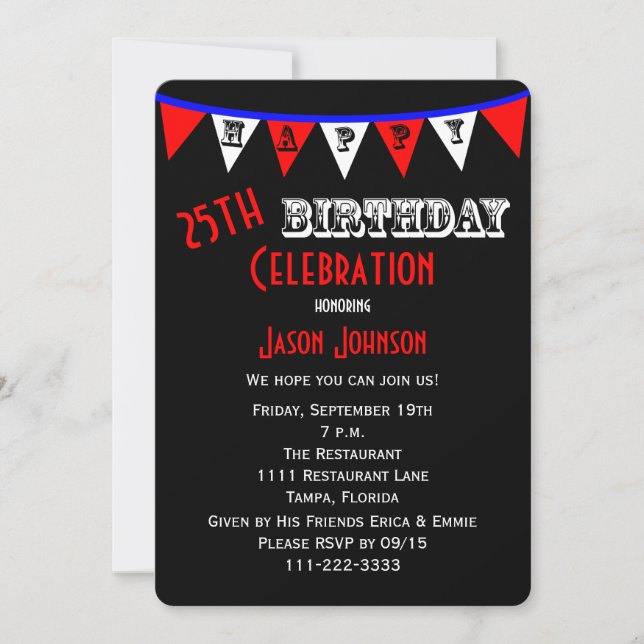 25th Birthday Party Invitation Bunting (Front)