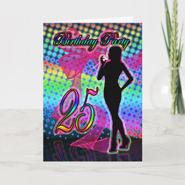 25th Birthday Party Invitation, Neon With Female S Invitation (Front)