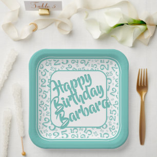 25th Birthday Party Number Pattern Teal White Paper Plate