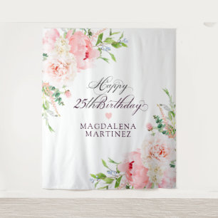 25th Birthday Party Pink Peony Floral Custom Tapestry