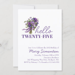 25th Birthday Party Purple Floral Bouquet Invitation