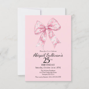 25th Birthday Pink Bow with Golf Ball Polka Dots Invitation