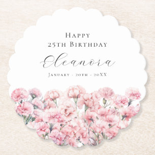25th Birthday Pink Carnation January Birth Flower Paper Coaster