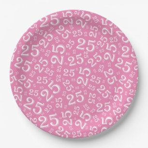 25th Birthday Pink Random Number Pattern 25 Paper Plate