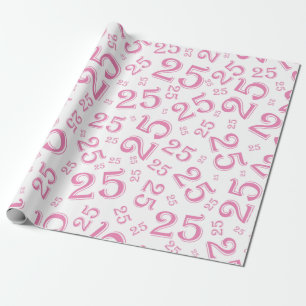 25th Birthday Pink/White Random Number Pattern 25 Wrapping Paper