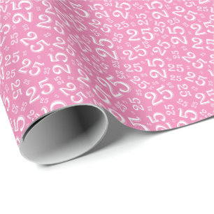 25th Birthday Pink/White Random Number Pattern 25 Wrapping Paper