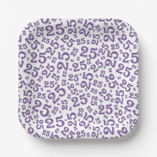 25th Birthday Purple/White Random Number Pattern Paper Plate