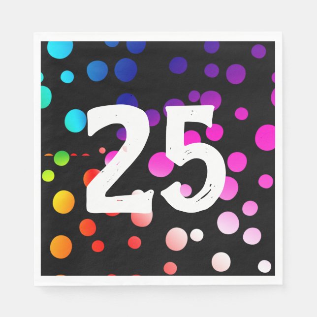 25th Birthday Rainbow Dots on Black  Napkin (Front)