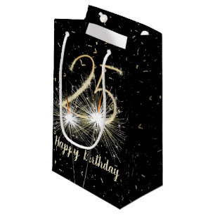 25th Birthday Sparkler On Black  Small Gift Bag