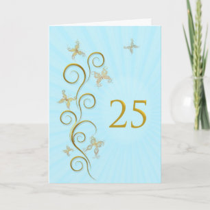 25th Birthday with golden butterflies Card