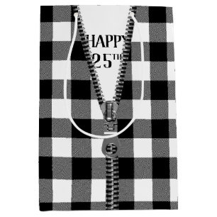 25th Birthday Zipper On Buffalo Plaid Medium Gift Bag