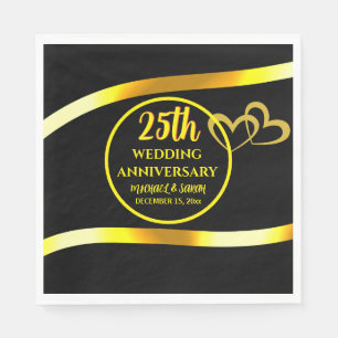 25th Black Gold Wedding Anniversary Modern Heart Napkin