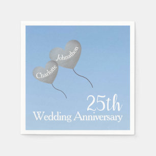 25th blue wedding anniversary with silver balloons napkin