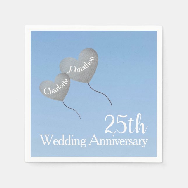 25th blue wedding anniversary with silver balloons napkin (Front)