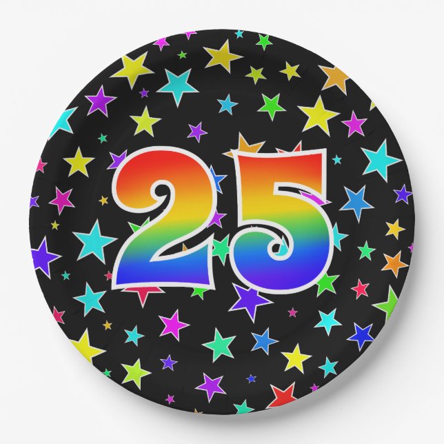 25th Event: Bold, Fun, Colourful Rainbow 25 Paper Plate (Front)