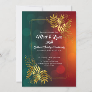 25th Golden Leaves in Love's Garden Anniversary Invitation
