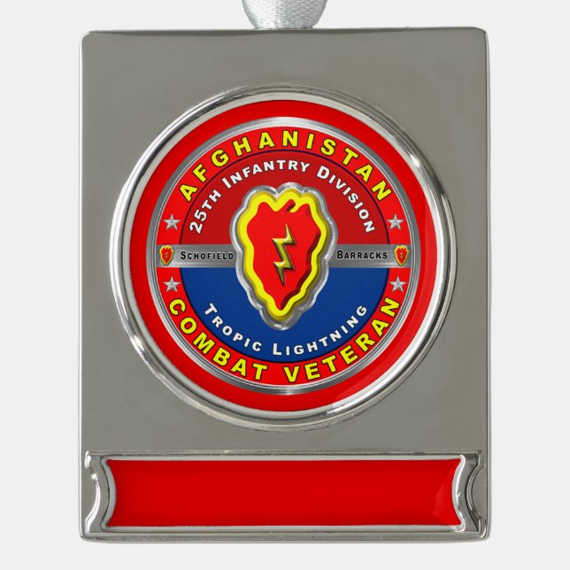 25th Infantry Division “Afghanistan Veteran” Silver Plated Banner Ornament (Front)