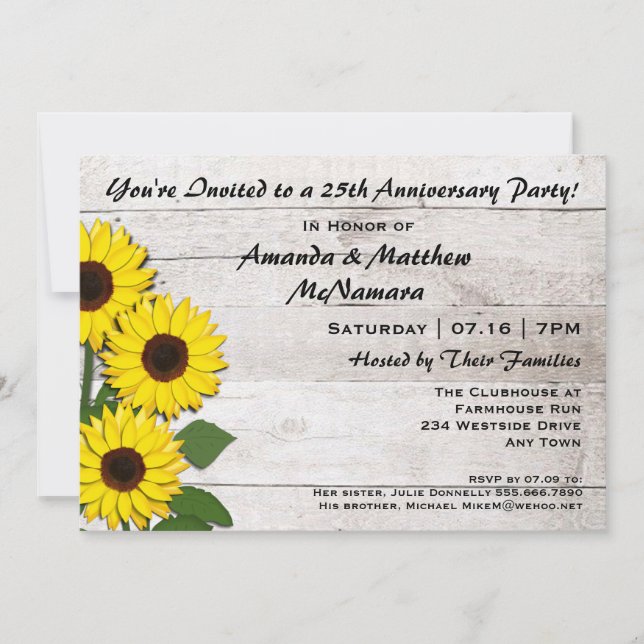 25th or Any Anniversary Party Sunflower Invitation (Front)
