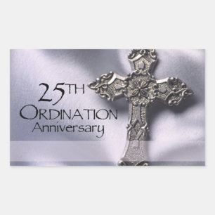 25th Ordination Anniversary Cross Host Rectangular Sticker