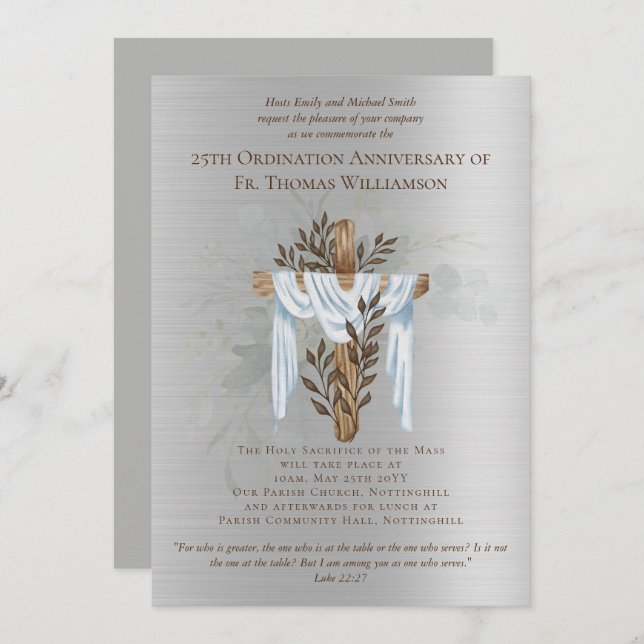 25th Ordination Anniversary Invitation Silver (Front/Back)