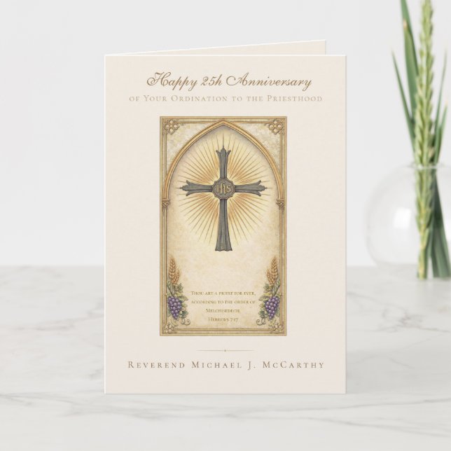 25th Priest Anniversary Catholic IHS Eucharistic Card (Front)