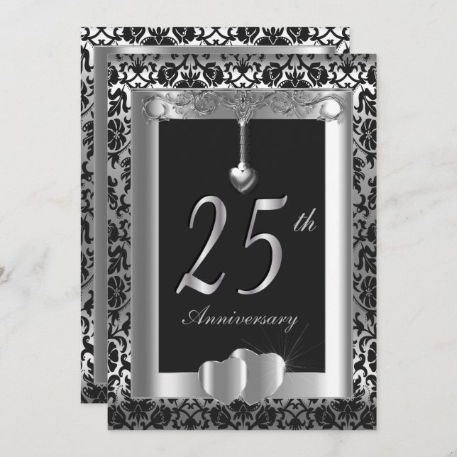 25th Silver and Black Wedding Anniversary | DIY Invitation (Front/Back)