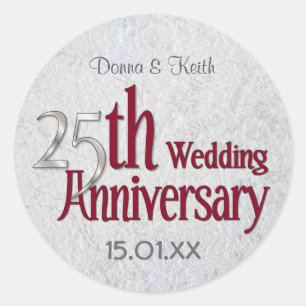 25th Silver and Burgundy Anniversary Classic Round Sticker