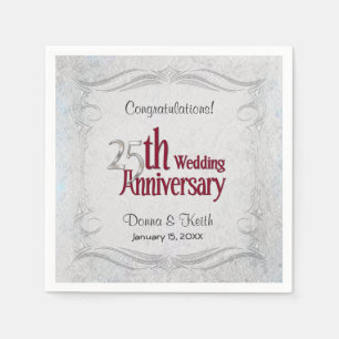 25th Silver and Burgundy Anniversary  - Customise Napkin