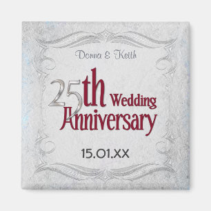 25th Silver and Burgundy Anniversary Magnet