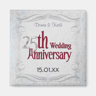 25th Silver and Burgundy Anniversary Magnet