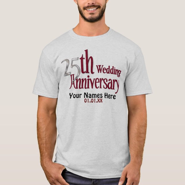 25th Silver and Burgundy Anniversary T-Shirt (Front)