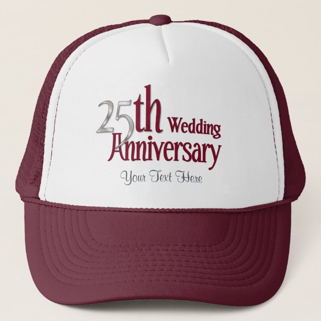 25th Silver and Burgundy Anniversary Trucker Hat (Front)