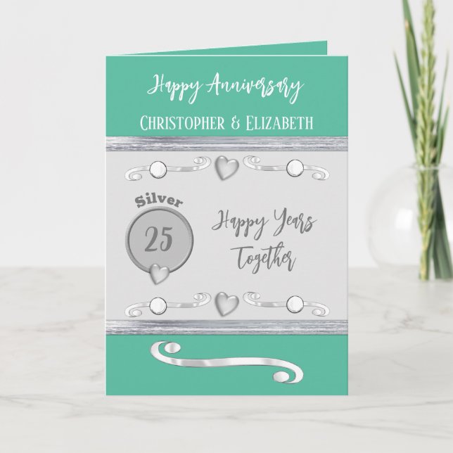 25th Silver Anniversary add names ocean green Card (Front)