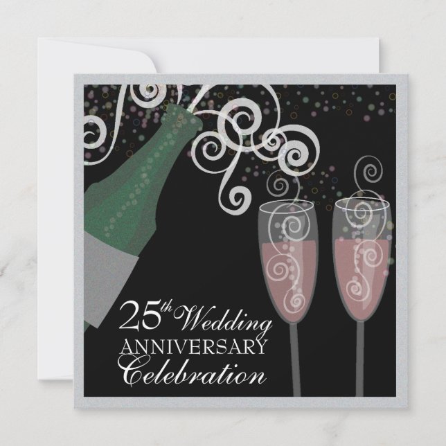 25th Silver Anniversary Bubbly Champagne Party Invitation (Front)