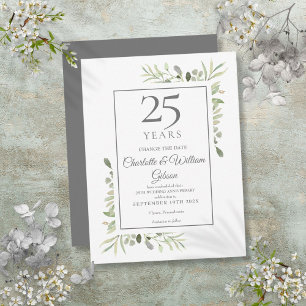 25th Silver Anniversary Change the Date Greenery Announcement Postcard