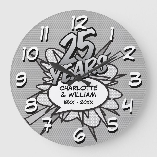 25th Silver Anniversary Comic Book Pop Art Large Clock (Front)