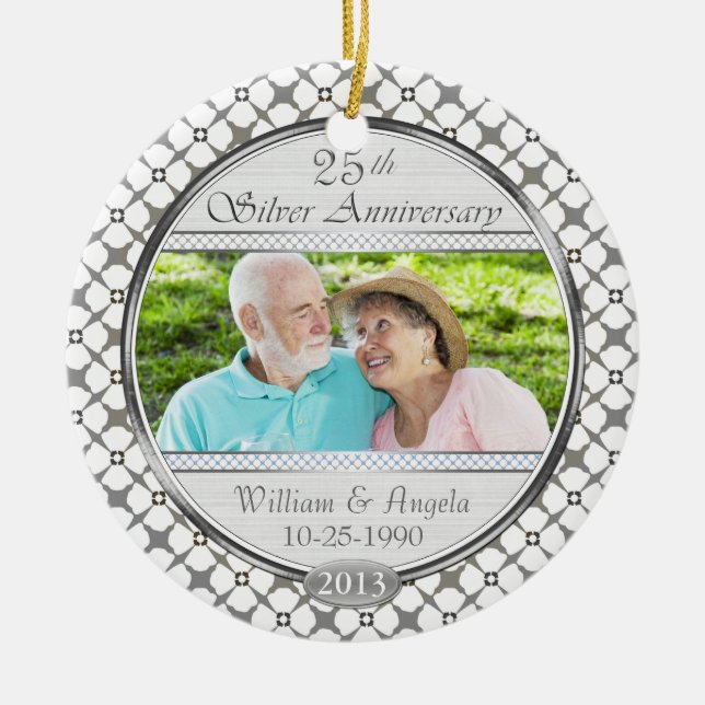 25th Silver Anniversary Custom Photo Ornament (Front)