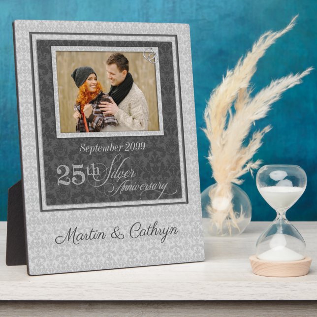 25th Silver Anniversary Damask Photo Plaque (Side)