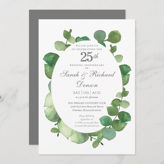 25th Silver Anniversary Eucalyptus Boho Greenery Invitation (Front/Back)