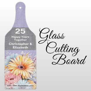 25th silver anniversary floral purple cutting board